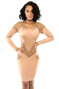 Sexy Nude Splicing Bodycon Mini Dress