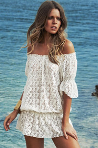 White Off-shoulder Lace Cover-up