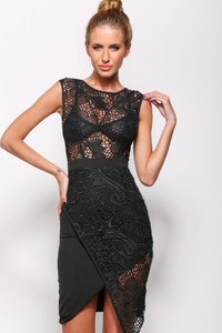 Black Overlap Hemline Black Lace Patchwork Mini Dress