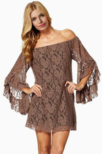 Coffee Lace Off-The-Shoulder Mini Dress
