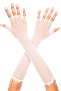 White Fingerless Fishnet Elbow Length Gloves