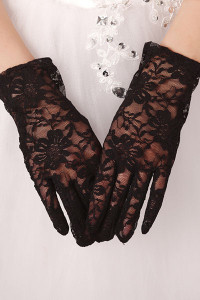 Black Floral Lace Party Gloves