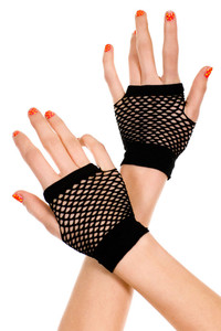 Black Fingerless Net Short Gloves