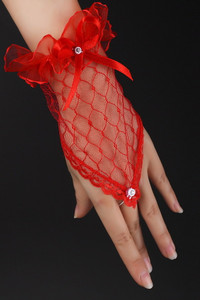 Red Transparent Fingerless Elbow Short Gloves