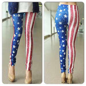 Sexy Red White Blue US American Flag  Pants Leggings
