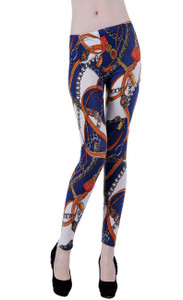 Sexy Blue Chain Rope Print Stretch Leggings