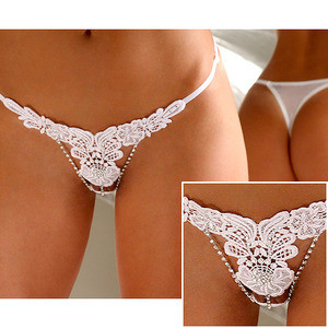 Sexy White Rhinestone Thong Panty Bikini G String Panty