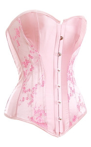 Sexy Pink Satin Corset with Front Busk Closure