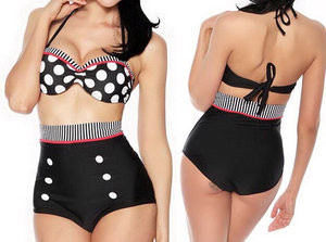 Retro High Waist Vintage Push Up Bandeau Bikini Set Swimsuit Swimwear