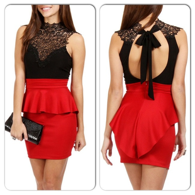 red lace peplum dress