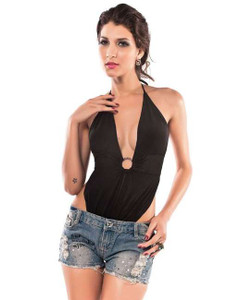 Sexy Black Tie Up Back Cut Out Back Ruched Plunging V Neck Halter Club Top Shirt