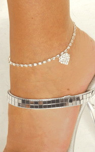 Sexy Silver Fashion Costume Jewelry Rhinestone Diamond Heart Anklet