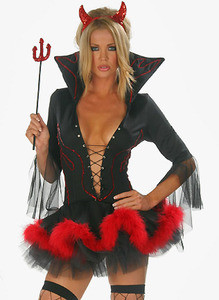 Sexy Girl Red Black Angel Devil Woman Halloween Costume