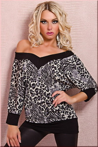 SEXY LEOPARD V Neck Tunic Shirt Top Batwing Sleeve