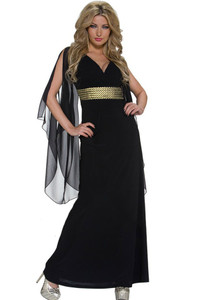 Black Long Chiffon Sleeves Maxi Jersey Dress