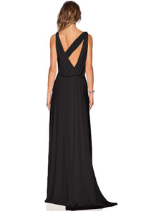 Black Draped Cowl Back Gown Sleeveless Jersey Maxi