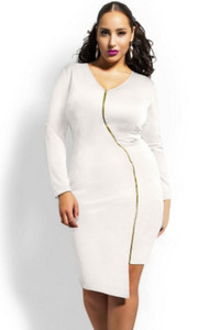White Sexy Zipped Knee Length Plus Size Dress