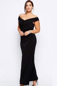 Drop Shoulder Plus Size Black Dress