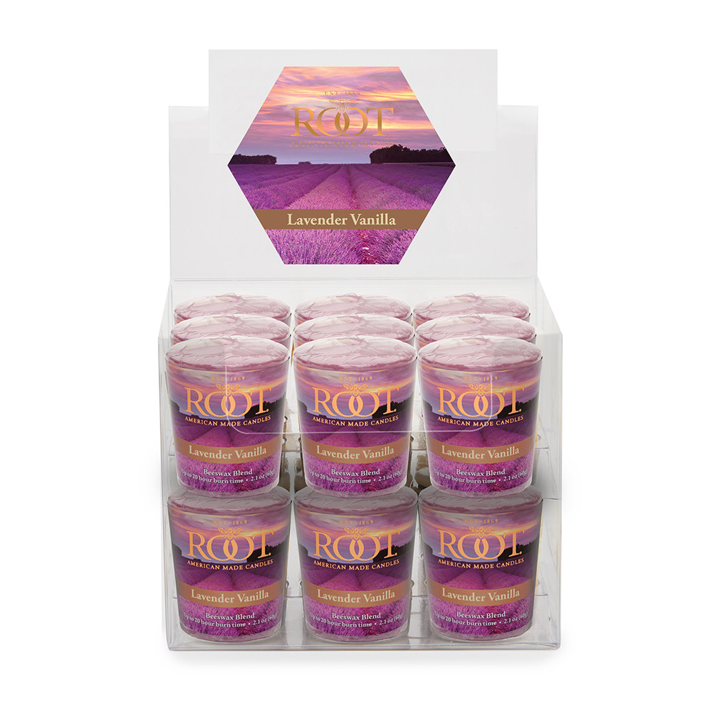 Lavender Vanilla 20 Hour Beeswax Blend Box of 18 Votives - Root