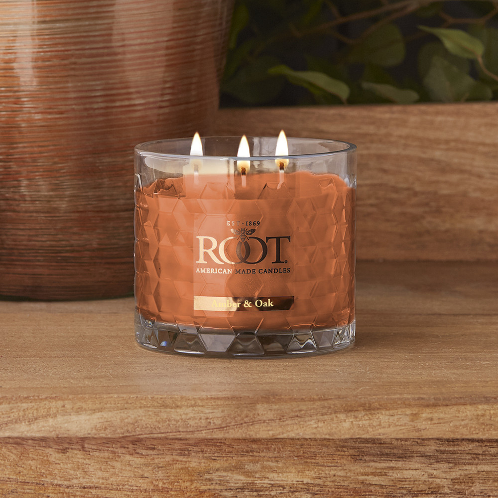 warm tobacco and oak candle Amber & Oak 3 Wick Honeycomb Candle