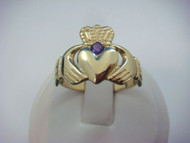 9k Gold Irish Men's Gladdagh Ring-Band with Amethyst