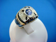 14K Solid Gold, Black & White Enamel, Men's Masonic Ring With Tanzanite
