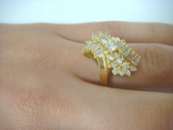 STUNNING 18K YELLOW GOLD BAGUETTE & ROUND DIAMONDS COCKTAIL RING