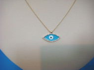 14K YELLOW GOLD "EVIL EYE" CHARM NECKLACE WITH DIAMONDS 18 INCHES LONG