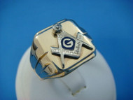 MASONIC MEN'S VINTAGE " COMPASS" RING WITH OLD CUT DIAMOND SOLID BACK