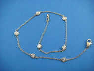 0.60 CT T.W.  ANKLET BRACELET 7 STATIONS 10 INCHES LONG YELLOW GOLD