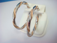 ! SPECIAL TWISTED HOOP EARRINGS SILVER WITH ROSE GOLD TONE MADE IN ITALY 
