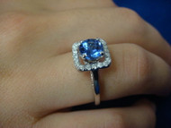 1.31 CT Genuine Tanzanite and "Halo" Diamonds White Gold Designer Ring
