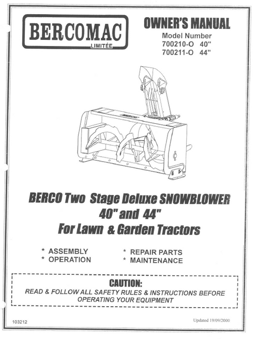 7002110 } Berco Two Stage Deluxe Snowblower 40 & 44" for Lawn and