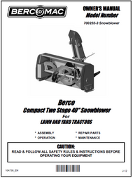 700255-3 } 40'' Compact Snowblower Manual Lift (Belts: see drive manual)