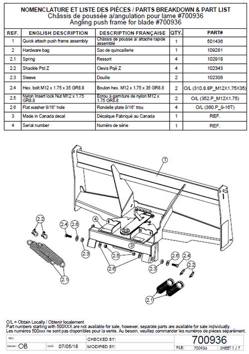 700936 } Angling push frame for blade
