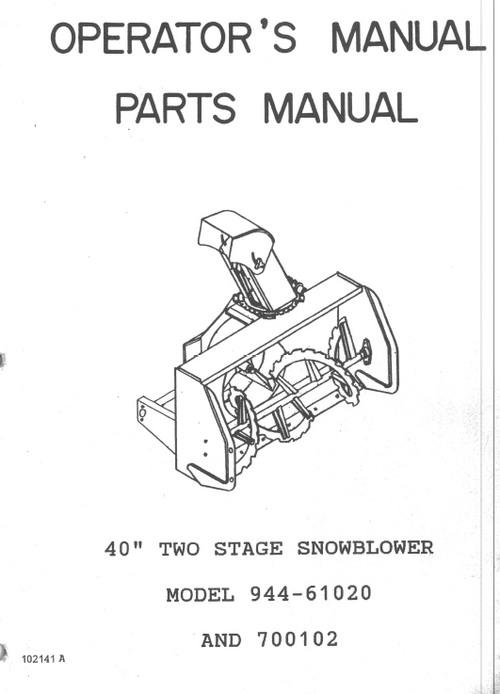 944-61020 } Two Stage 40"  Snowblower (Sears)