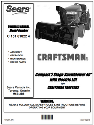 C151 61822 1 } 40" Compact snowblower for Craftsman tractor