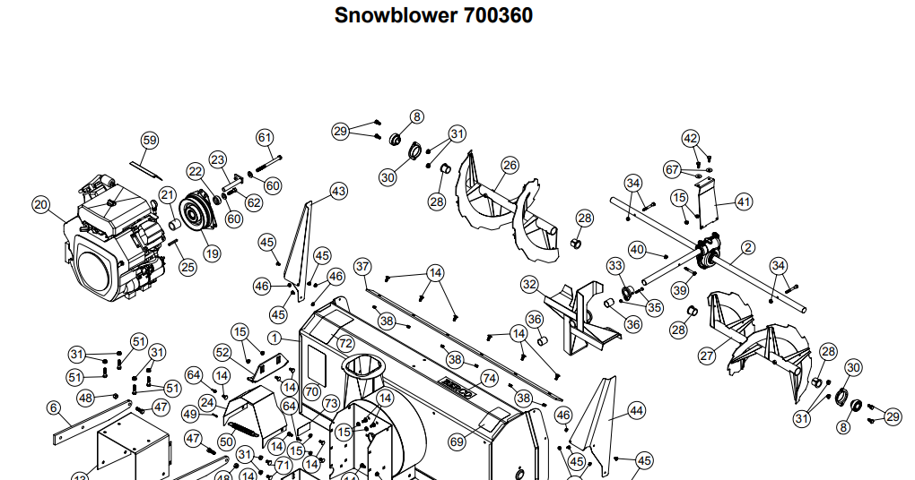 700360 } 48'' Prestige Snowblower (with saddle and timing