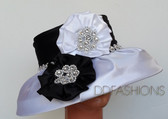 Ladies Hat - White Base with Black Crown and Matching Floral