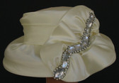 Off White Satin Down Brimmed with Jeweled Bow