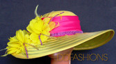 Gorgeous Pink on Yellow with Wide Asymmetrical Brim and Floral Cluster