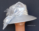 Silver Hat with Satin Banding and Feather Spray