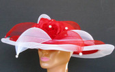 Red ladies hat accented with white borders and large bow