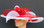 Red ladies hat accented with white borders and large bow