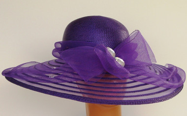 Dark purple Wide Wavy Brim with Accented with Rhinestone