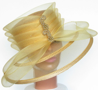 Lustrous Golden Layered Hat with Meshed Brim