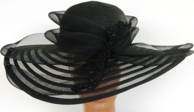 Ladies Black Derby Meshed Uneven Large Brimmed Hat