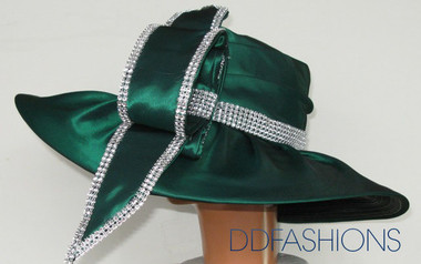 Ladies Green Hat Wide Brim Large Single Bow