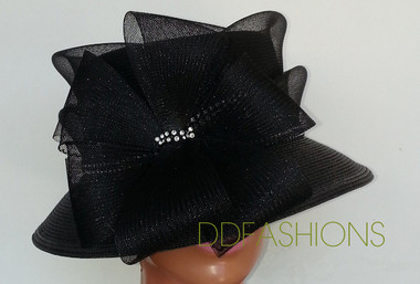 Black narrow brim ladies hat with rhinestone studs
