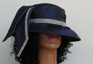 Navy ladies hat with jeweled band